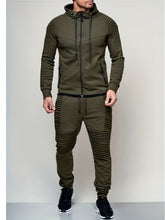 Men's Solid Color Long Sleeve Straps Sweatsuits Hoodie Zip Pockets Top